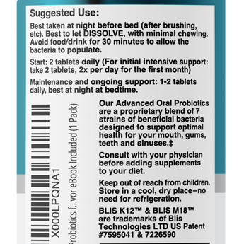 Dental Oral Probiotics with BLIS K12 & M18 – 7 Strains, 6 Billion CFU (Mint Flavor)
