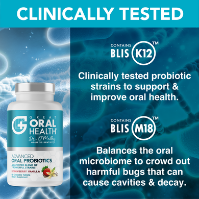 Dental Oral Probiotics with BLIS K12 & M18 – 7 Strains, 6 Billion CFU (Strawberry Vanilla Flavor)