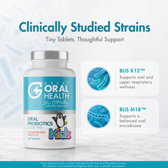 Kids Dental Oral Probiotics with BLIS K12 & M18 – 7 Strains, 3 Billion CFU (Strawberry-Vanilla Flavor)