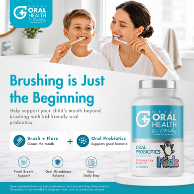 Kids Dental Oral Probiotics with BLIS K12 & M18 – 7 Strains, 3 Billion CFU (Strawberry-Vanilla Flavor)